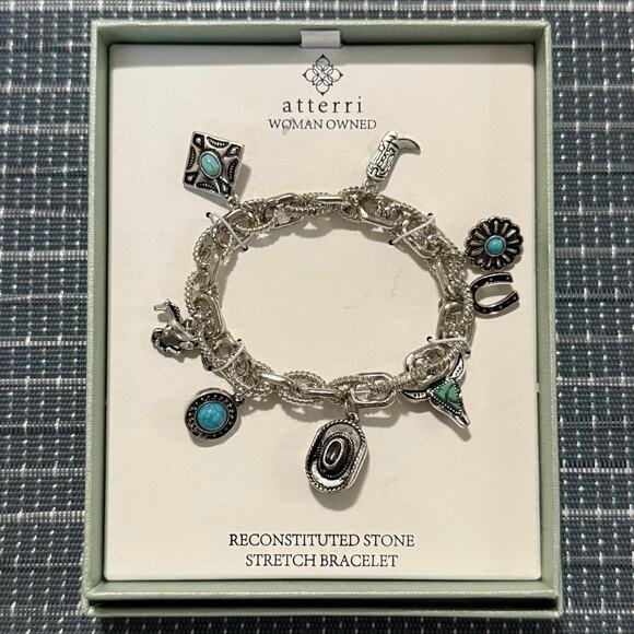 Atterri Jewelry - NEW | Atterri | Western Reconstituted Turquoise Stone Charm Stretch Bracelet